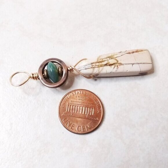 Handmade Green Agate & Picture Jasper Pendant ~ Rustic Artisan Gemstone Jewelry - Picture 4 of 6